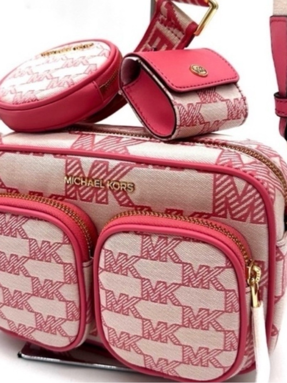 Michael Kors Pink MK Logo Crossbody Bag with Gold Hardware